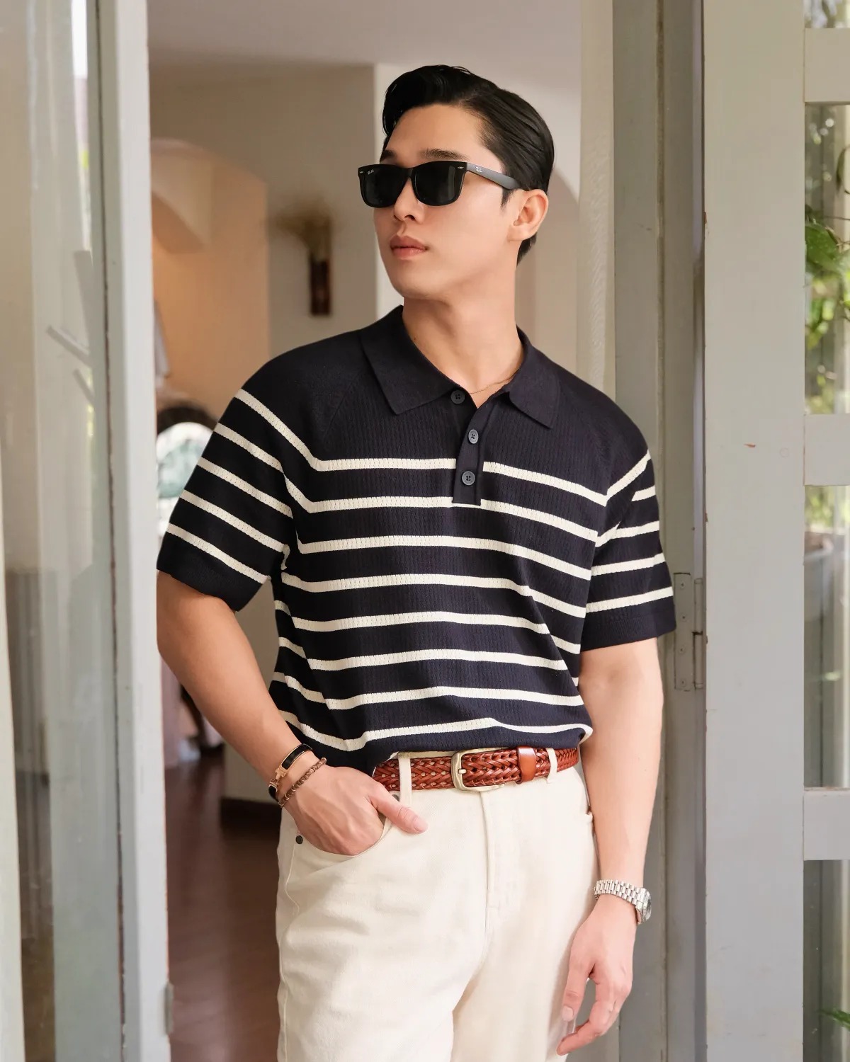 Áo Polo dệt kim nam kẻ sọc Form Fitted - RT 10F25KNI019 | ROUTINE CÀ MAU