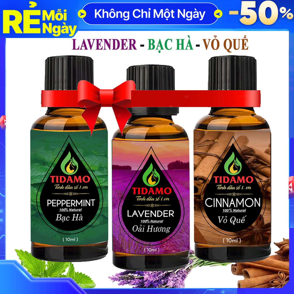 Combo 3 Tinh Dầu Oải Hương + Tinh Dầu Bạc Hà + Tinh Dầu Vỏ Quế Nguyên Chất - Tinh Dầu TIDAMO Cao Cấp Xông Phòng Giúp Thư Giãn, Thơm Phòng Và Nâng Cao Sức Khỏe (3 chai 10ML)