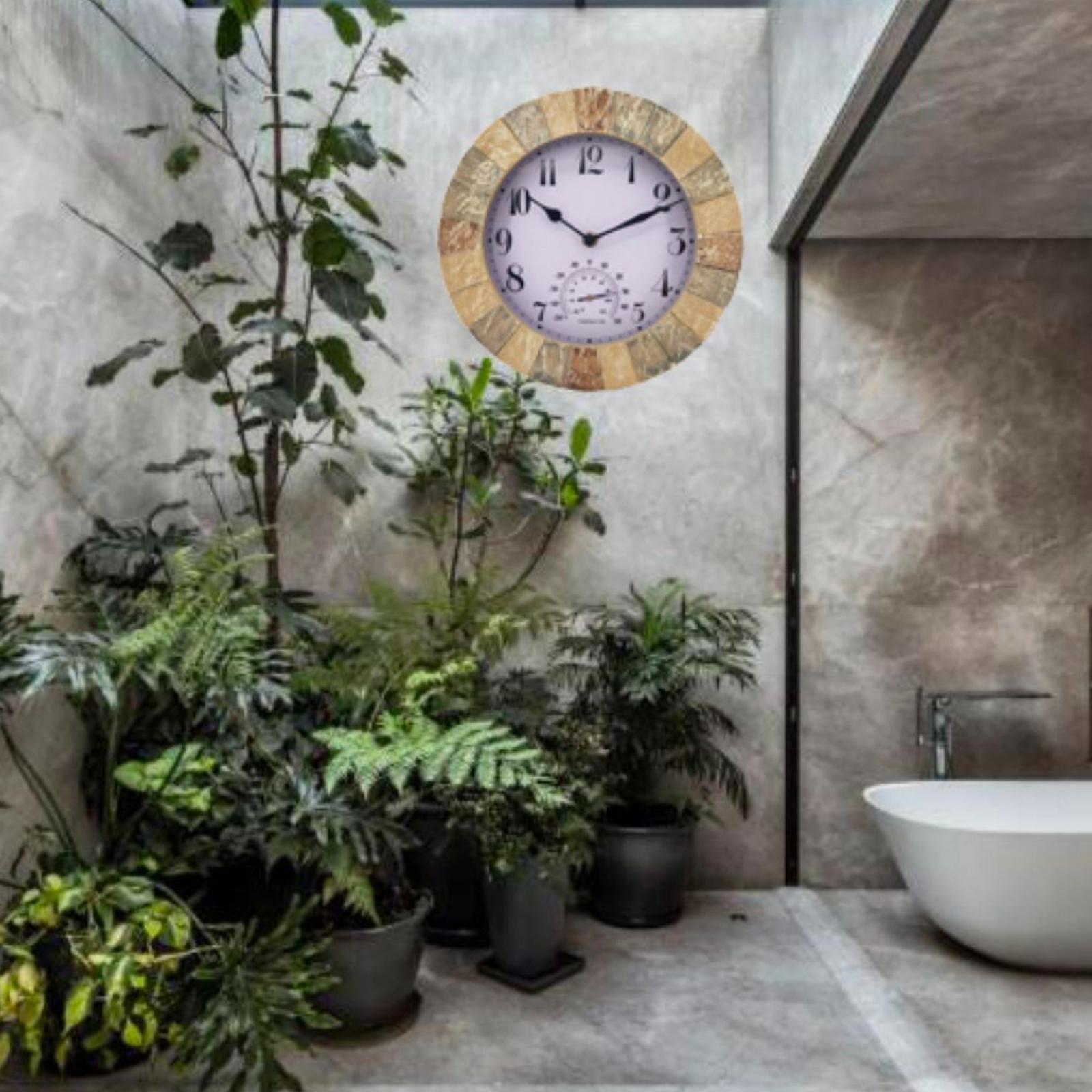 Outdoor Hanging Clock Waterproof Temperature Display for Living Room