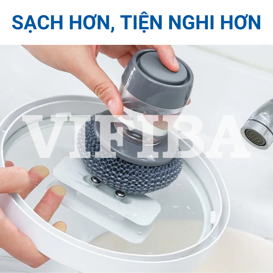 Dụng Cụ Rửa Chén Nhà Bếp Thông Minh Cao Cấp, Miếng Rửa Chén Chà Nồi Có Bình Đựng Nước Rửa Chén