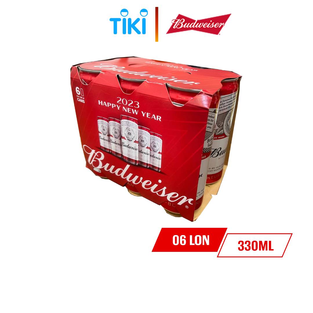 Lốc 6 Lon Bia Budweiser Sleek Can Chính Hãng (330ml/ lon)