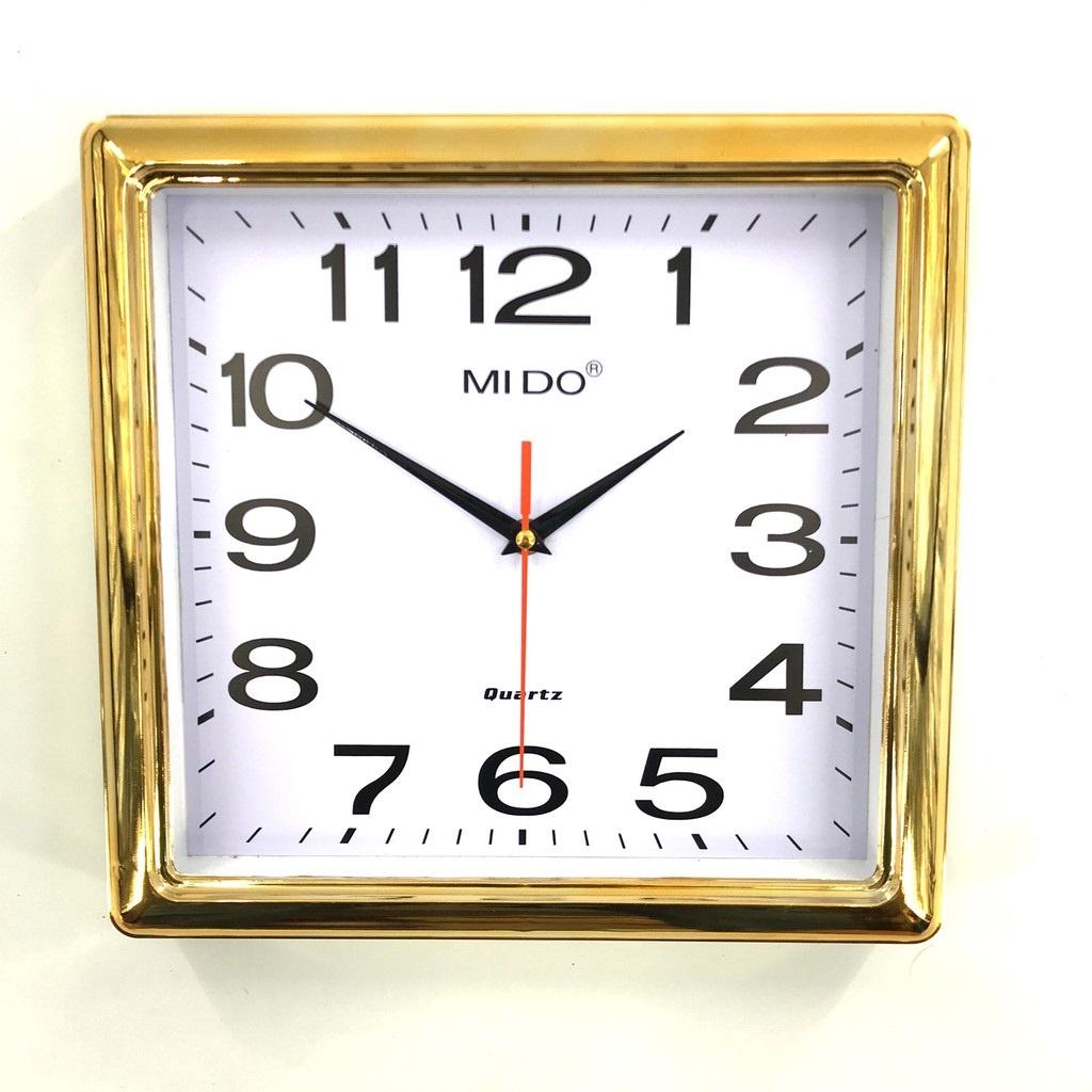 Đồng hồ treo tường mặt vuông 30cm viền mạ vàng sang trọng cao cấp trang trí decor phòng khách phòng ngủ với mặt số to