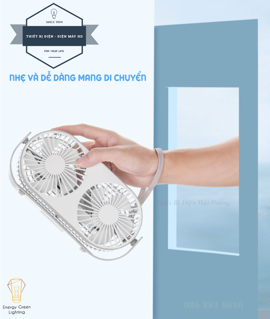 Quạt Tích Điện Couple Fan AQ20W Siêu Nhẹ - Pin Khỏe - Tích Hợp Đèn LED - Khuếch Tán Tinh Dầu - 3 Chế Độ Mát -Có Video