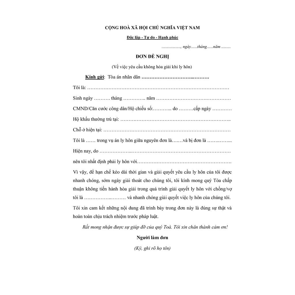 Đơn ly hôn thuận tình chuẩn mới nhất + Hướng dẫn của Luật sư cách viết đơn, hướng dẫn nộp đơn, hồ sơ, thủ tục ly hôn