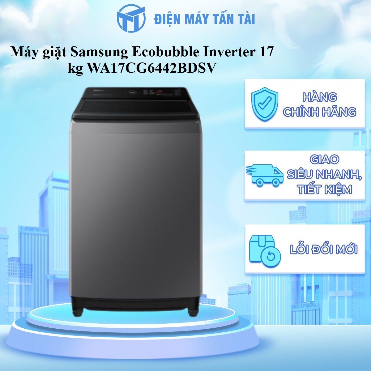 Máy giặt cửa trên Ecobubble SAMSUNG WA17CG6442BDSV với Động cơ Digital Inverter, 17 kg - Hàng chính hãng