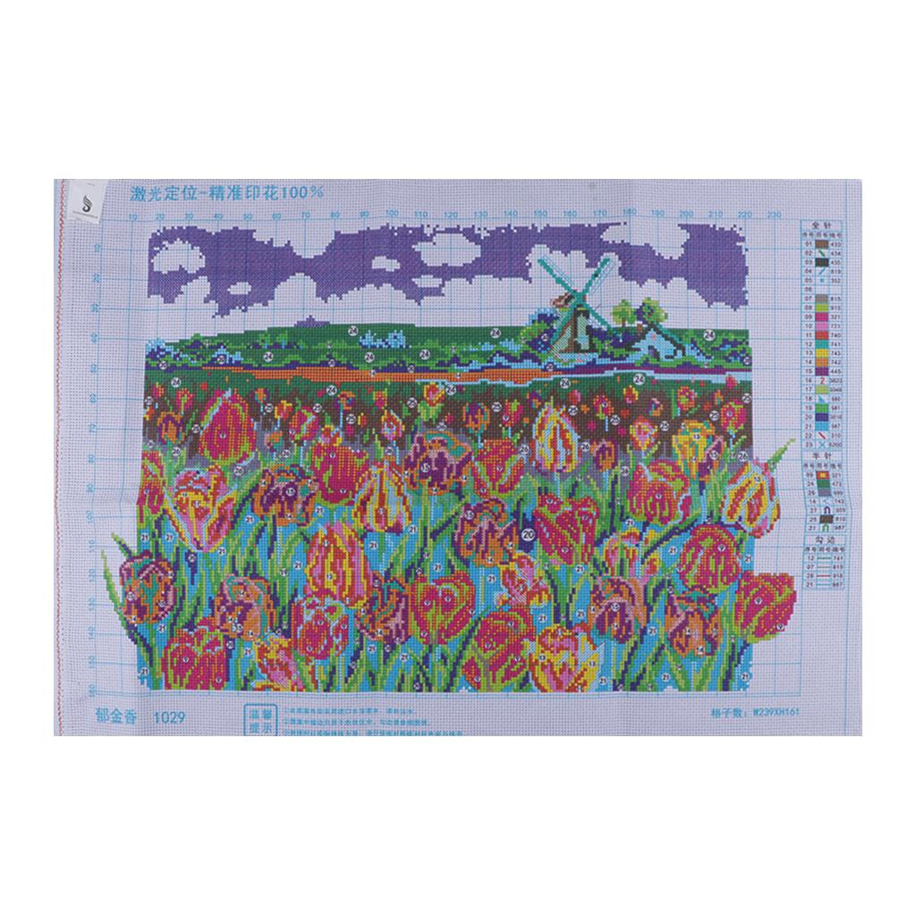 11CT Stamped Cross Stitch Kit With Starter Tool For Beginners - Flower
