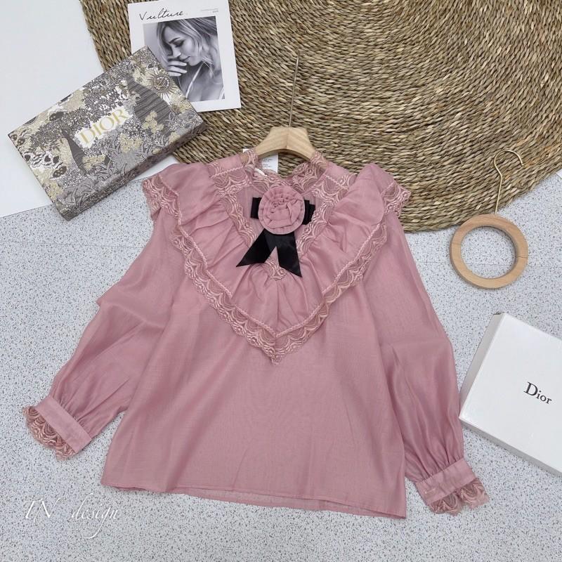 Áo sơmi hoa trà tay ren