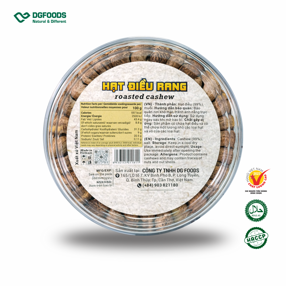 Hạt điều rang 320g DGfoods/Roasted cashew/HVNCLCL/HACCP/HALAL/hạt điều bình phước/ đặc sản cần thơ, Ăn chay, quà Tết