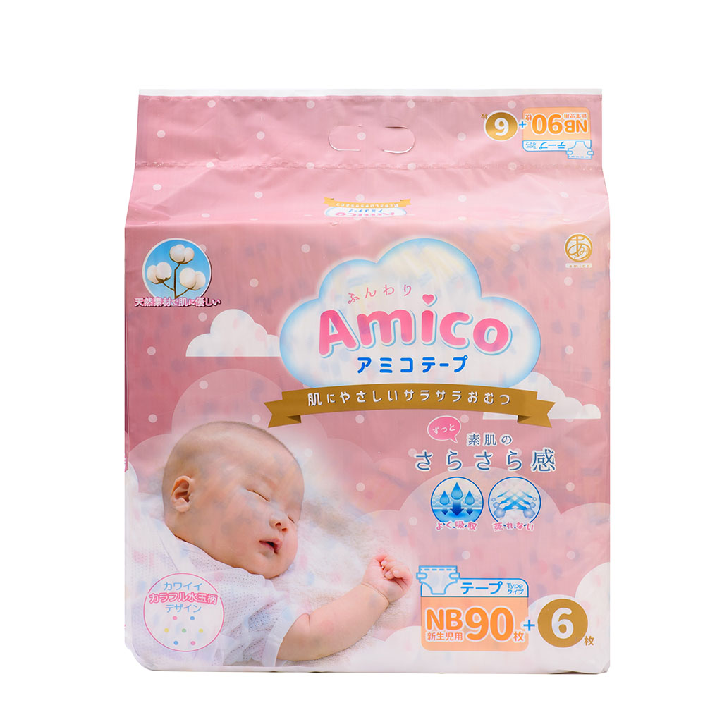 Bỉm - Tã dán Amico size NB 90+ 6 miếng (Cho bé < 5 kg)