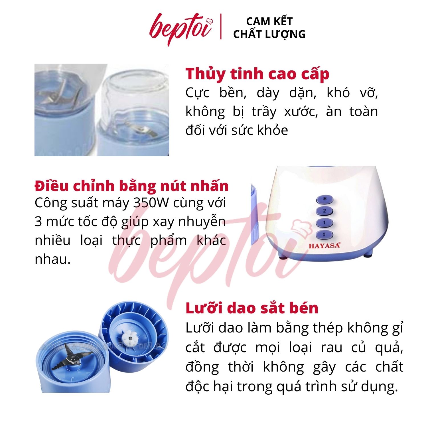 Máy xay sinh tố cối thủy tinh, máy xay đa năng dao thép không gỉ công suất 350W Hayasa HA-0181_Hàng chính hãng