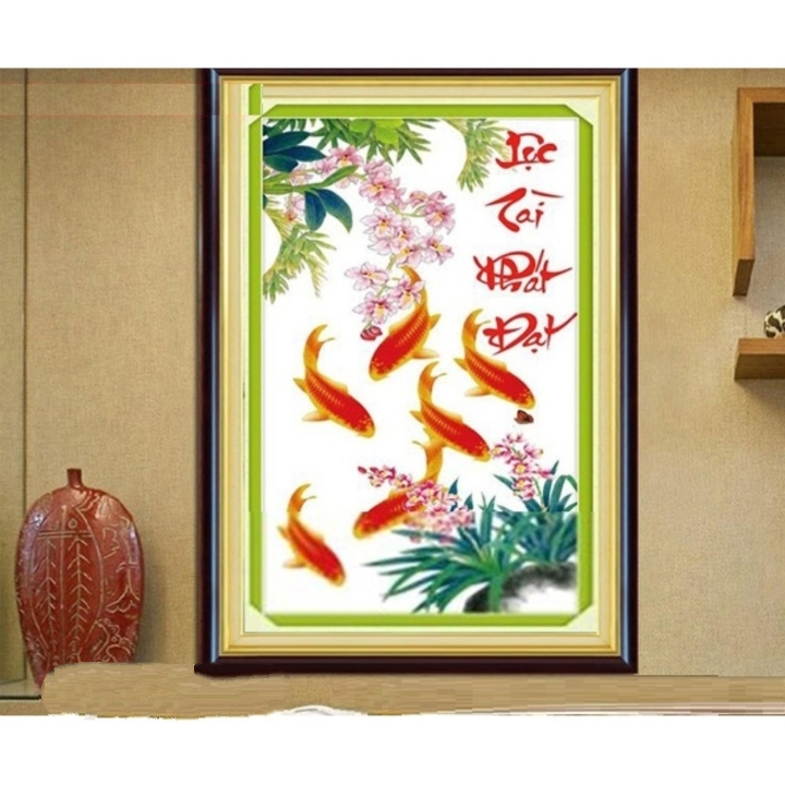 Tranh thêu chữ thập Lộc Tài Phát Đạt chưa thêu