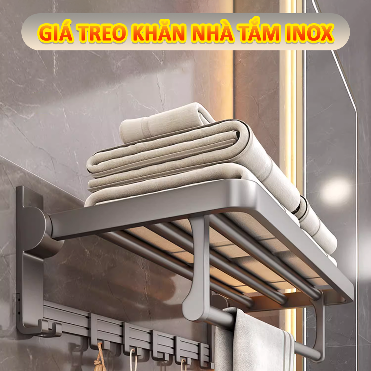 Giá treo khăn nhà tắm Inox 304 không ghỉ đa năng- K1660