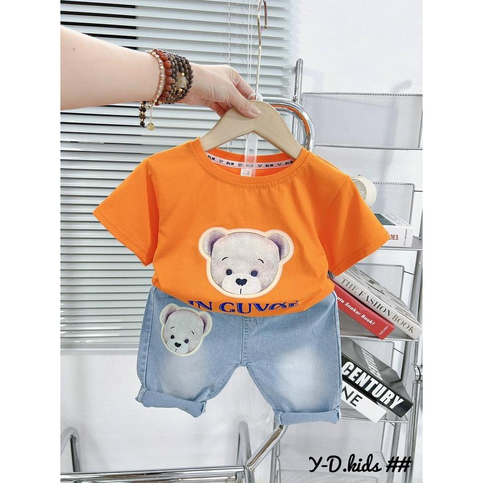 Sét áo cotton kèm quần jean QC họa tiết gấu siêu cưng cho bé trai