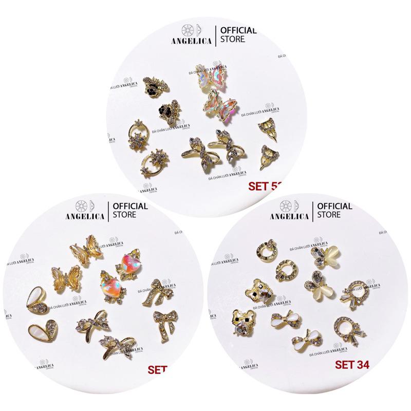 Set 10 Charm Nail Kim Loại Ánh Vàng, Ánh bạc Trang Tri Móng ANGELICA SMC