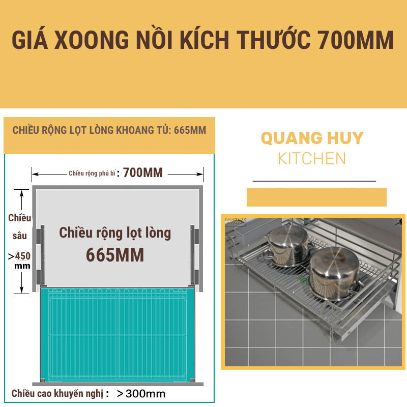 Giá xoong nồi tủ dưới inox sơn Nano bảo hành 10 năm không han gỉ thương hiệu Grob