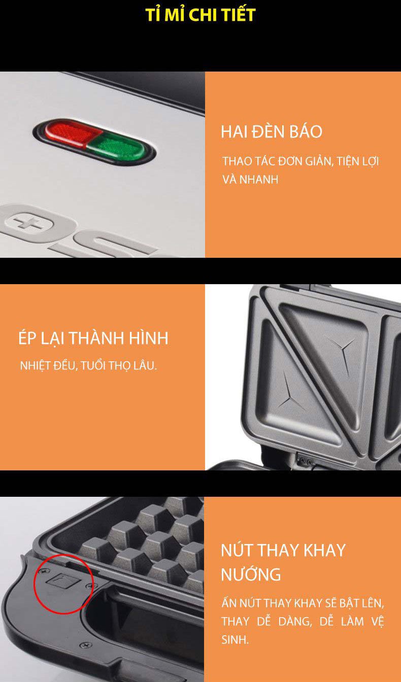 Kẹp nướng sandwich 3 in 1 Tiross TS9655 - Hàng chính hãng
