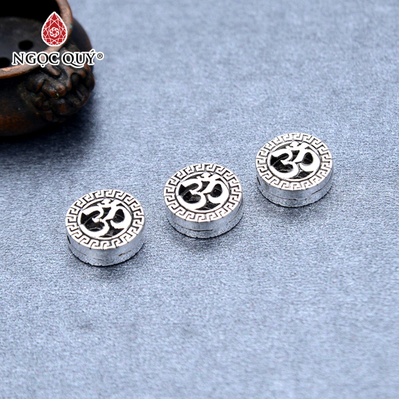 Combo 2 cái charm bạc chặn hạt họa tiết xỏ ngang - Ngọc Quý Gemstones