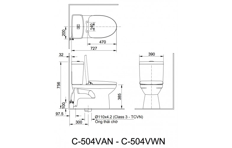 Bồn Cầu INAX AC-504A+CW-S15VN Nắp Rửa Cơ
