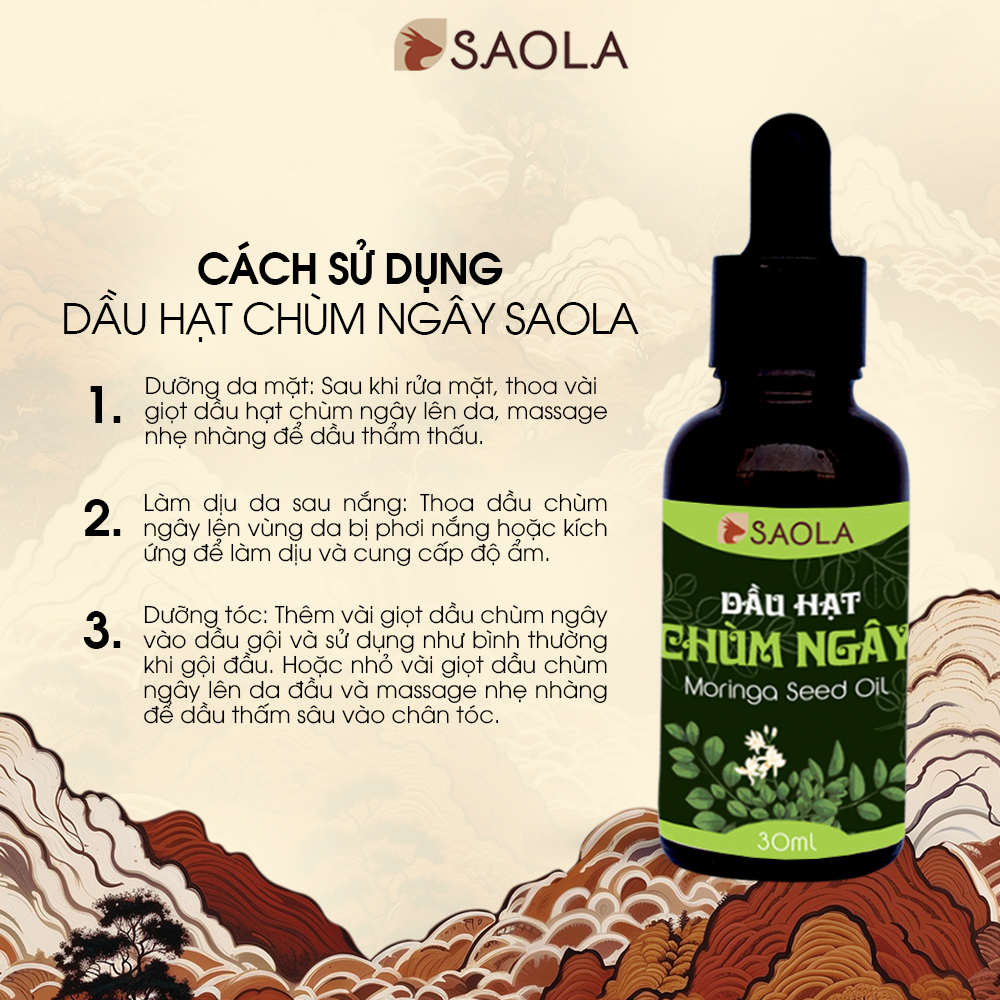 Dầu Hạt Chùm Ngây SAOLA, Nguyên Chất, Chống Lão Hoá, Mờ Thâm Sẹo, Da Sáng Mịn, 10ml và 30ml