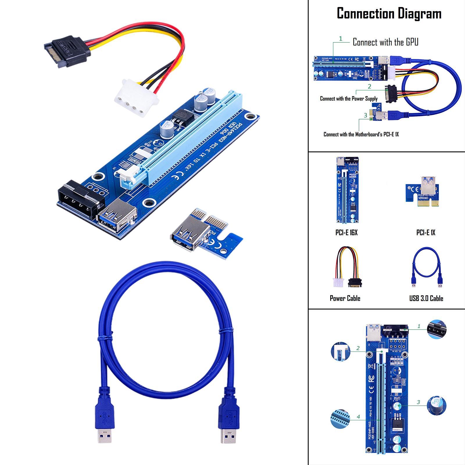 VER006S PCI- Card PCIE 1X to 16X USB 3.0  Power for