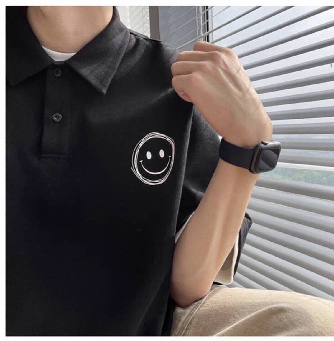 Áo thun polo nam nữ tay lỡ unsisex hình mặt cười dáng rộng trẻ trung cá tính năng động cá tính cho nam nữ
