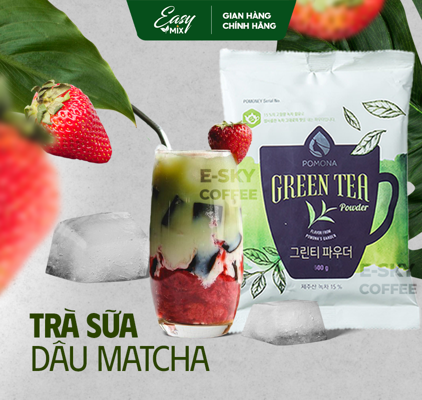 Bột Trà Xanh Pomona Green Tea Powder Nguyên Liệu Pha Chế Cà Phê Trà Xanh Đá xay Milk Foam Hàn Quốc 800g