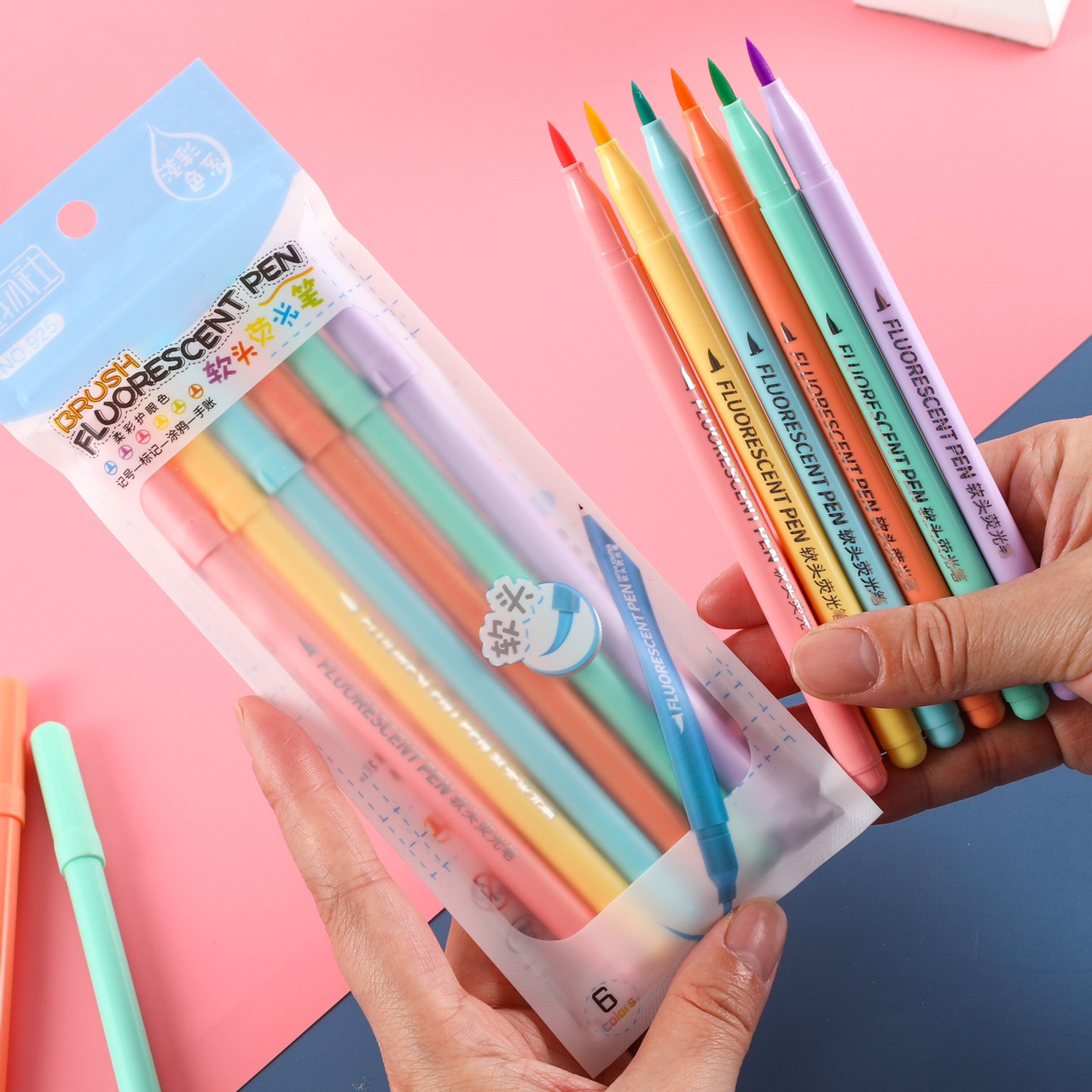Bộ 6 Bút dạ quang đánh dấu ngòi brush viết calligraphy