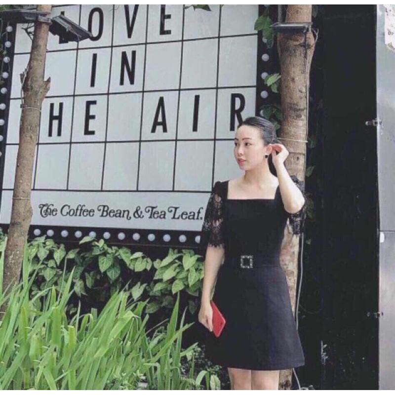 Đầm đen cổ vuông tay ren FREESIZE