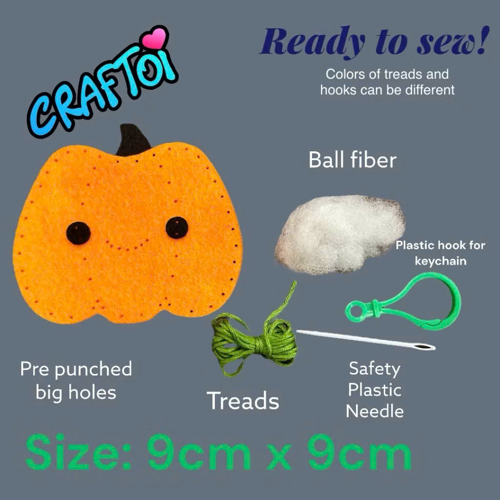 KIM NHỰA Bộ Thủ Công Trẻ Tự Làm Thú Bông 5+ Halloween Pumpkin Craftoi Felt Sewing toy prepunched holes plastic needle