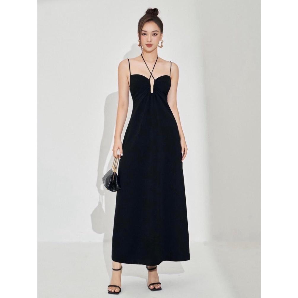 Đầm váy thiết kế maxi 100% cotton hai dây đen hở lưng cúp ngực midi dài đi biển dự tiệc dạo phố rẻ đẹp bigsize