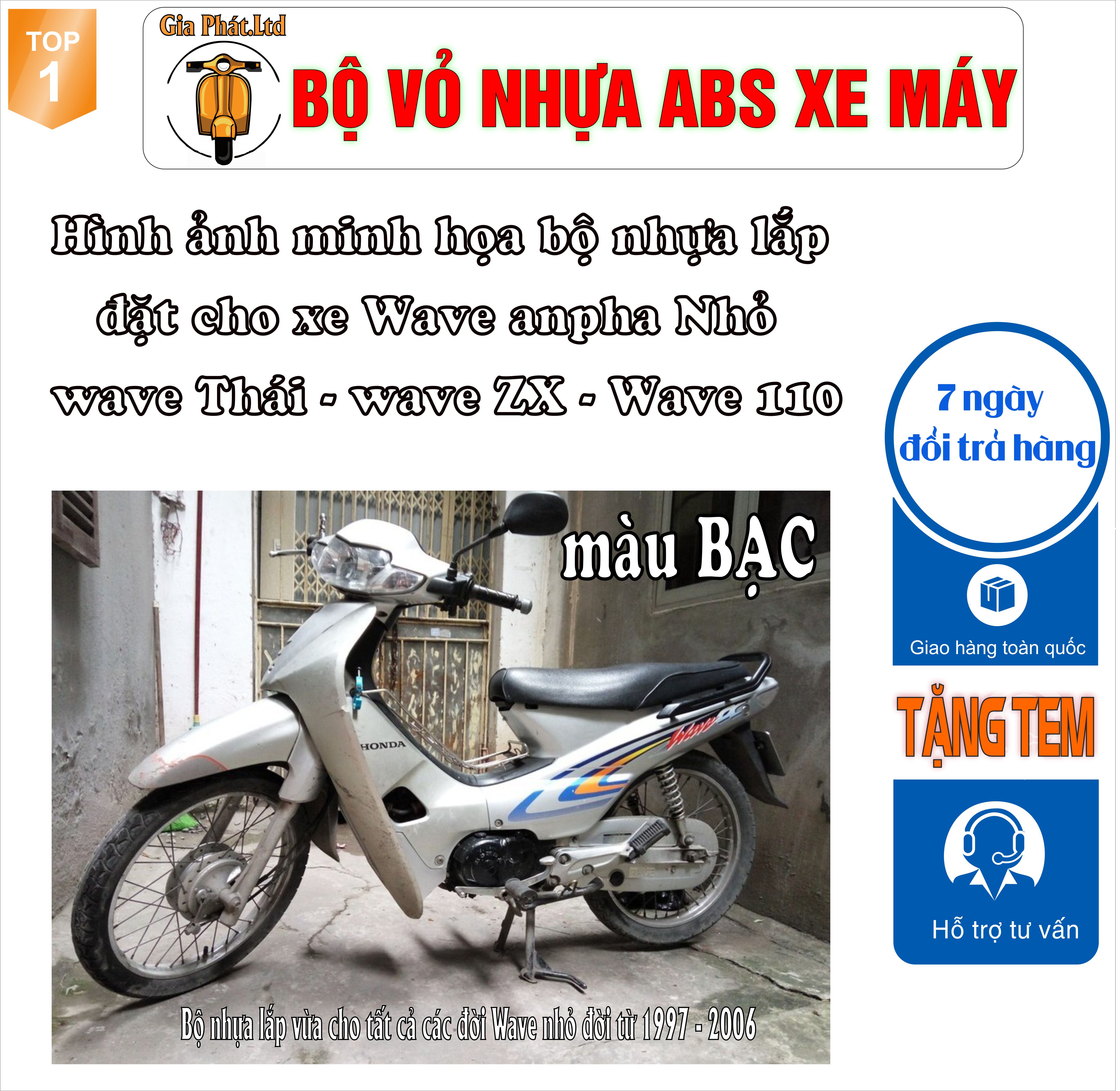 [TẶNG TEM] Bộ vỏ nhựa màu BẠC cho xe Wave 110 - Wave  Thái  - Wave Zx đời 1997 đến 2006- TKB-664(8268)