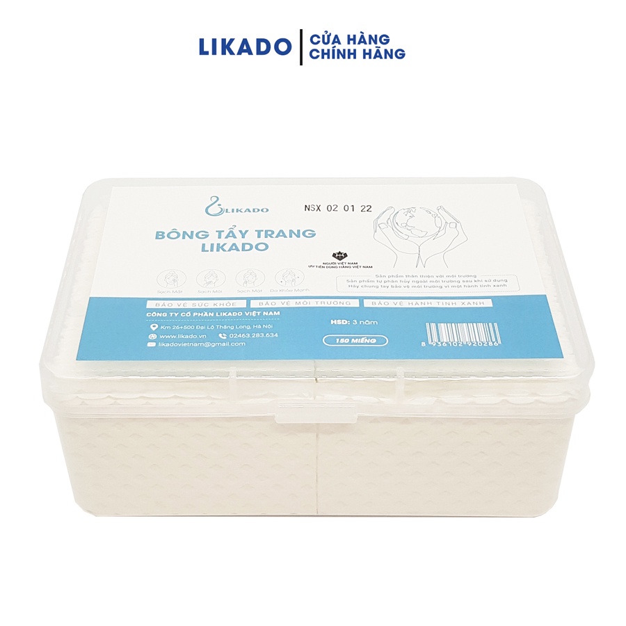 Bông tẩy trang Likado dạng hộp 150 miếng bông tự nhiên (6cm x 8cm)(1 hộp)