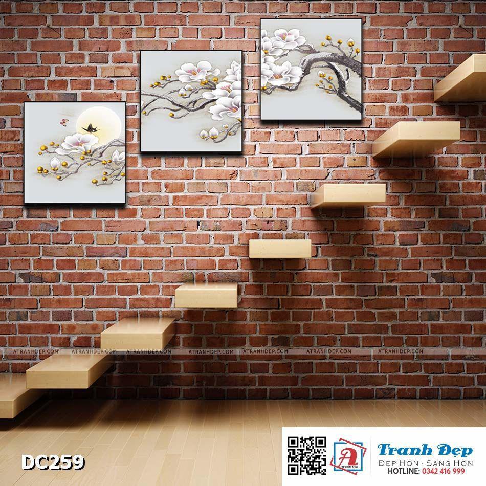 Bộ 3 tranh canvas treo tường Decor Hoa và trăng - DC259