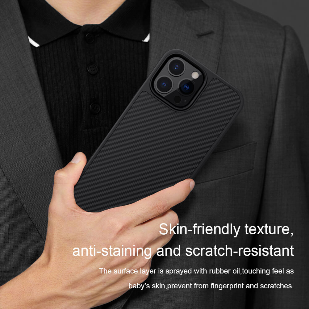 Ốp lưng chống sốc siêu mỏng cho iPhone 12 Pro Max chất liệu vân carbon cao cấp hiệu Nillkin Synthetic fiber - hàng nhập khẩu
