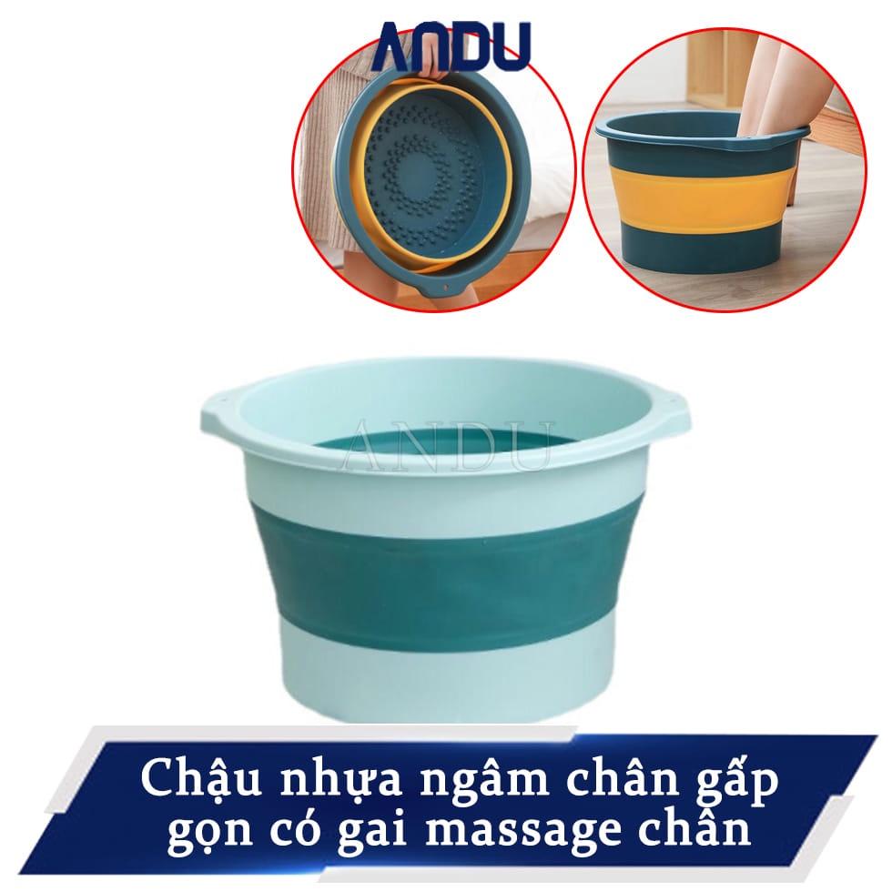 Chậu Ngâm Chân Gấp Gọn Hình Tròn Không Nắp Silicon Massage Chân Thư Giãn Size To Thau Gấp Gọn Thông Minh