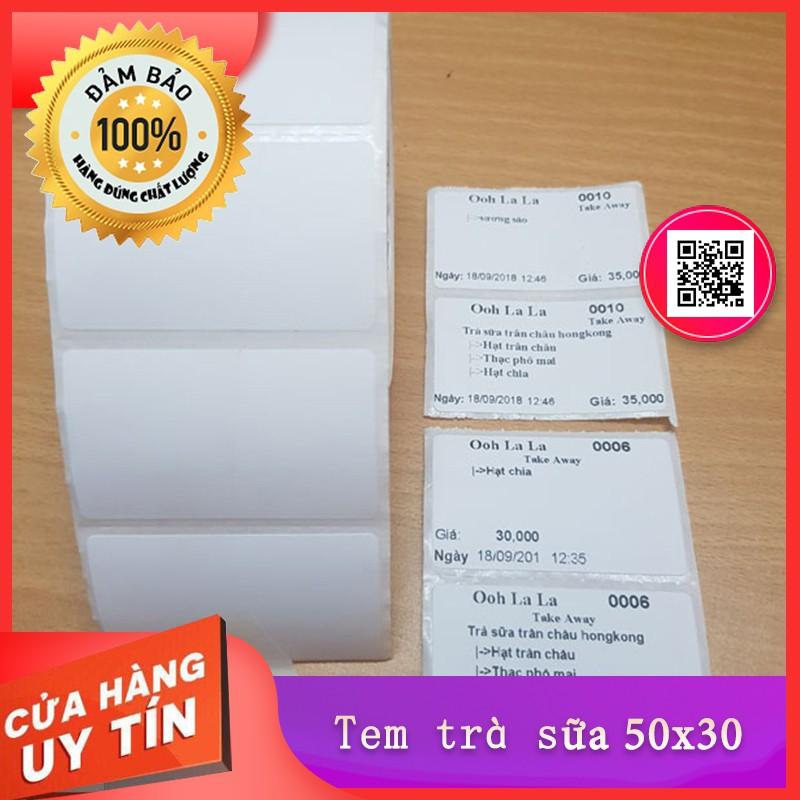 50 cuộn Giấy in tem trà sữa 50×30 Giá chỉ 21.000đ/cuộn