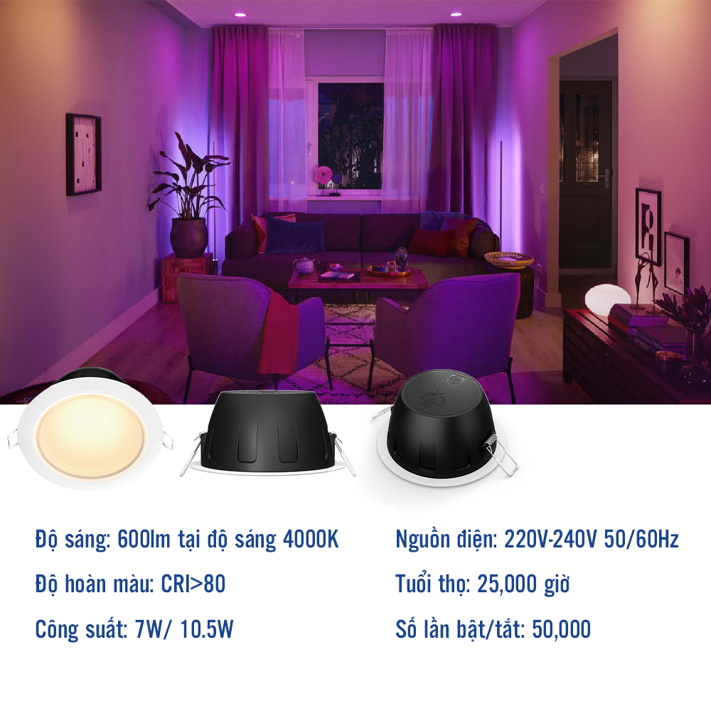 Bộ đèn âm trần Philips Hue Downlight – Garnea 7W D125 / 10.5W D150