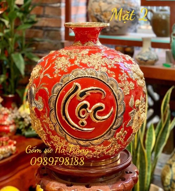 Bình hút tài lộc gốm sứ Bát Tràng cao cấp Phúc Lộc Thọ vẽ vàng cao 40cm hàng siêu cấp