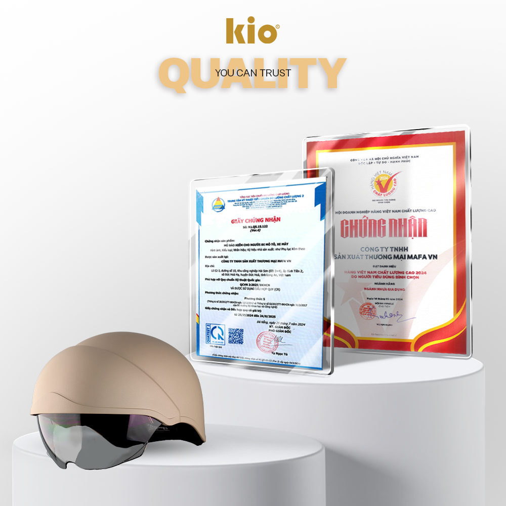 Mũ Bảo Hiểm Nửa Đầu Kio SafeStyle Go KN03K, Kính Âm Phủ Nano Chống Tia UV, Lớp Lót Kháng Khuẩn
