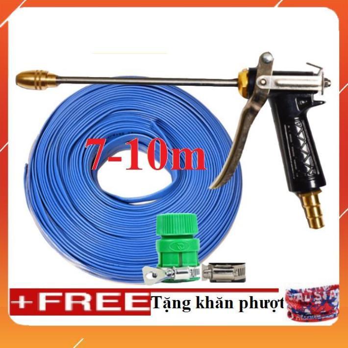 Bộ dây vòi xịt bơm nước tưới rửa , tăng áp 3 lần, loại 7m, 10m 206318 đầu đồng,đai,+ khăn phượt
