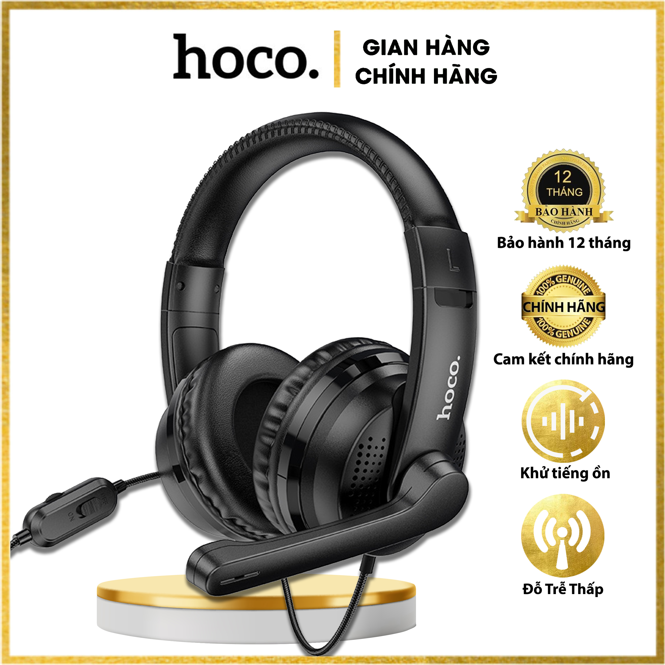 Tai nghe Bluetooth chụp đầu HOCO W103 có mic game thủ kèm jack cắm 3.5mm rẻ tốt bền đẹp dùng cho điện thoại PC máy tính ngầu - Hàng chính hãng