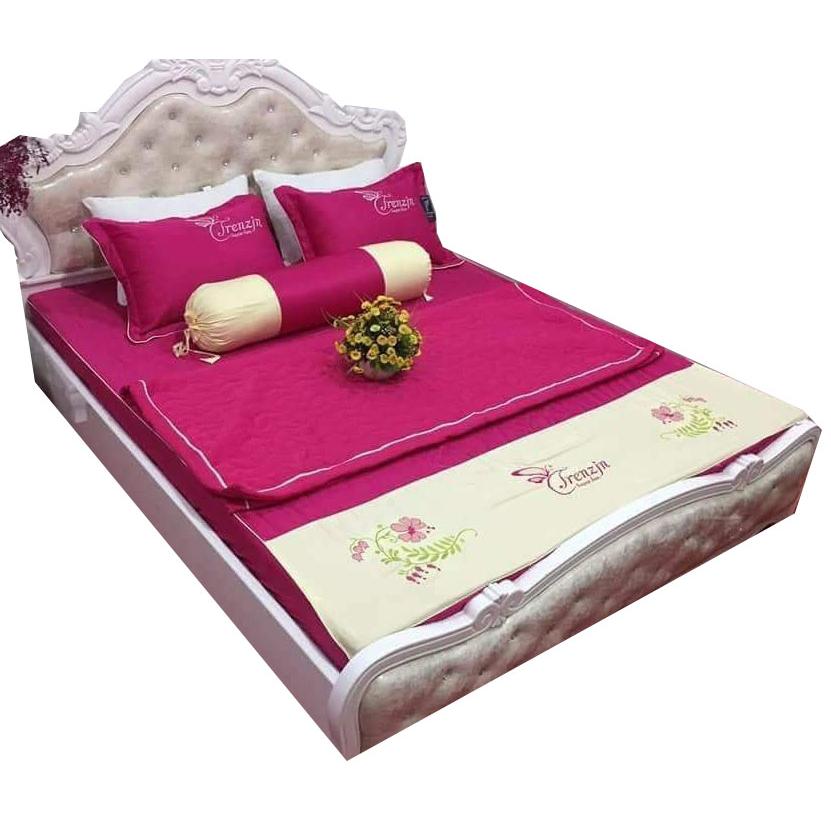 Set 5 món chăn hè ga chun satin 1 màu sang trọng - Hồng