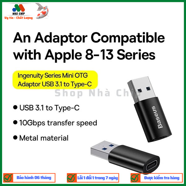 Đầu Chuyển USB Sang Type C tốc độ cao Baseus Ingenuity Series Mini OTG Gen2 (USB-A 3.1 Full Size to Type C, 10Gbps High speed OTG, PD Fast charge Support)- Hàng chính hãng