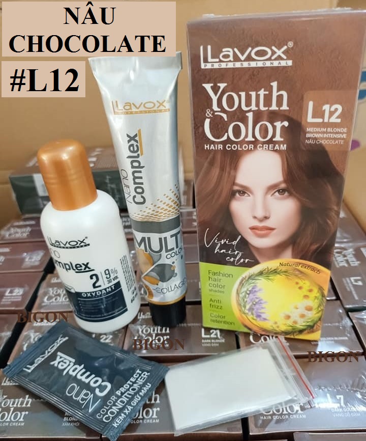 (Nâu Chocolate) Kem Nhuộm Tóc Màu Thời Trang Lavox Youth&Color L12 - Màu Nâu Chocolate