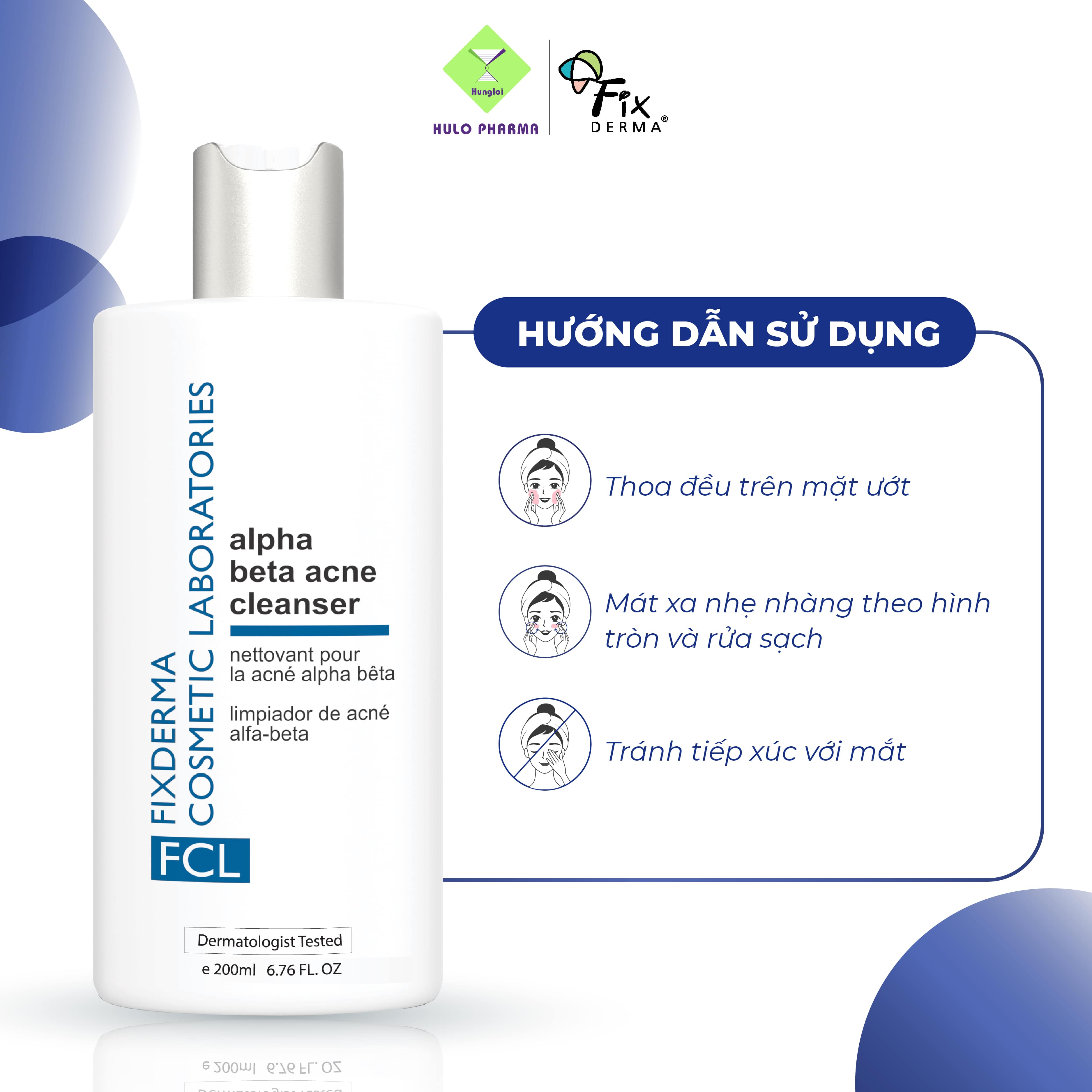 Sữa Rửa Mặt Làm Giảm Mụn Fixderma FCL Alpha-Beta Acne Cleanser - 200ml