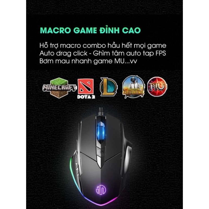 Chuột máy tính gaming TEKKIN W1 bản có dây tắt âm silent 7200 DPI Led RGB - Hàng Chính hãng