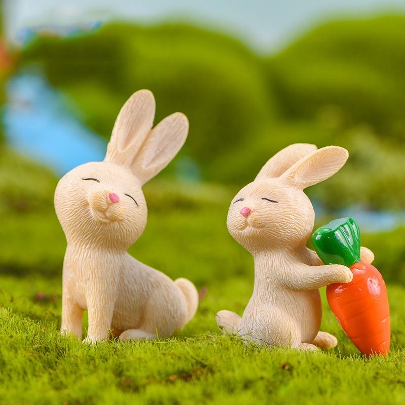 Mô hình thỏ con vàng đáng yêu trang trí tiểu cảnh, sân vườn, sen đá, terrarium