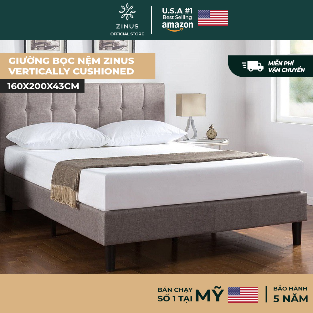 Giường Bọc Nệm Zinus Tự Lắp Ráp Sang Trọng Phong Cách Mỹ - Vertically Cushioned Platform Bed