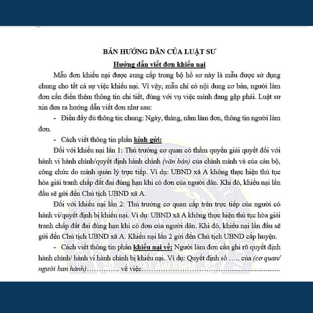 Mẫu đơn khiếu nại đất đai chuẩn theo quy định pháp luật + Tài liệu hướng dẫn của Luật sư