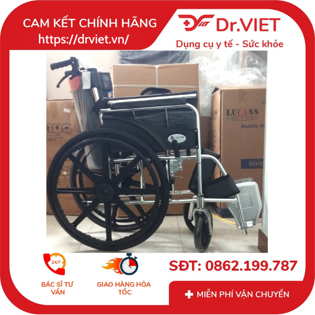 Xe lăn khung nhôm Lucass X-91L NEW Hỗ trợ người già đi lại khó, người di chuyển kém mặt nệm lưới, túi đựng đồ rộng rãi, gấp gọn tiện lợi,bánh mâm có thắng